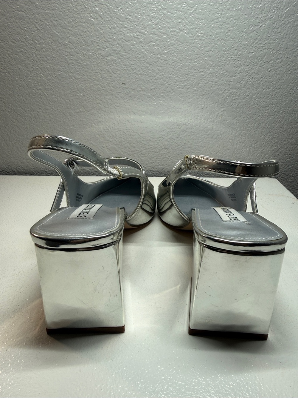 Steve Madden Silver Metallic Block Heel Sandals